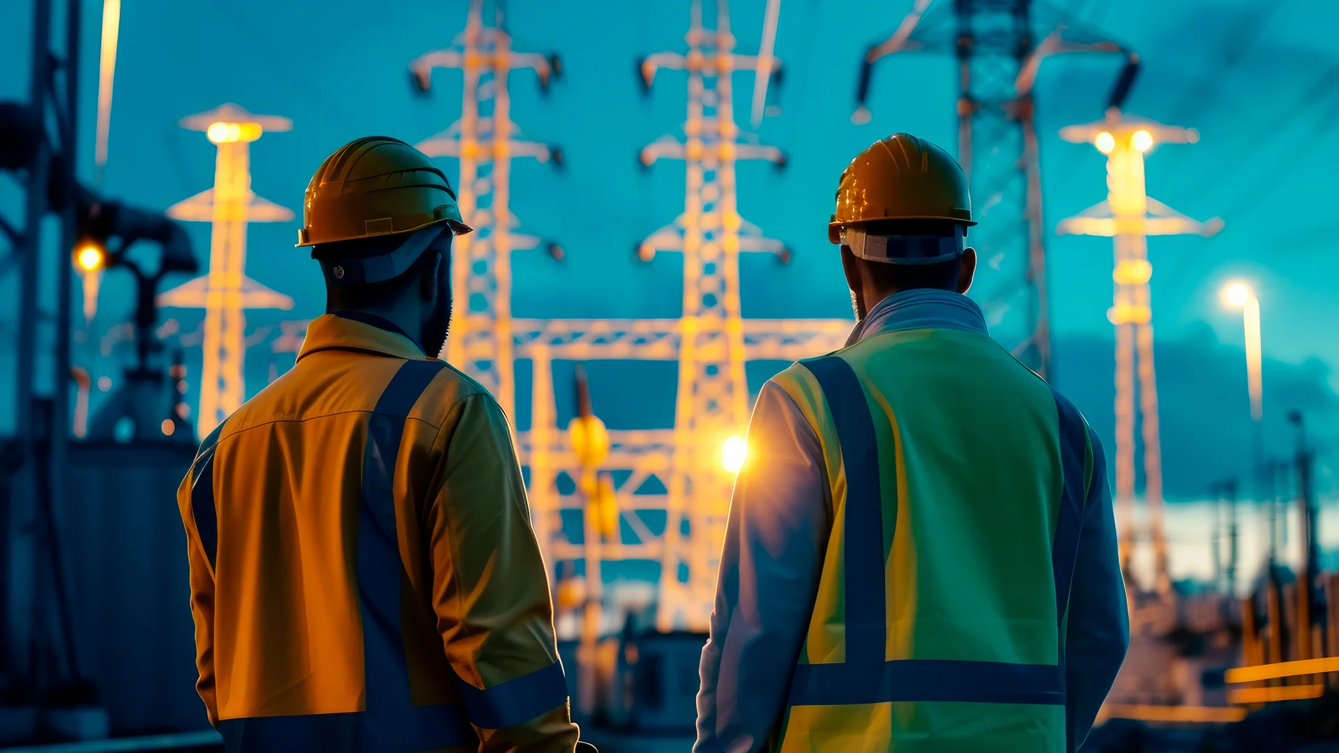 Engineers at substation for data center
