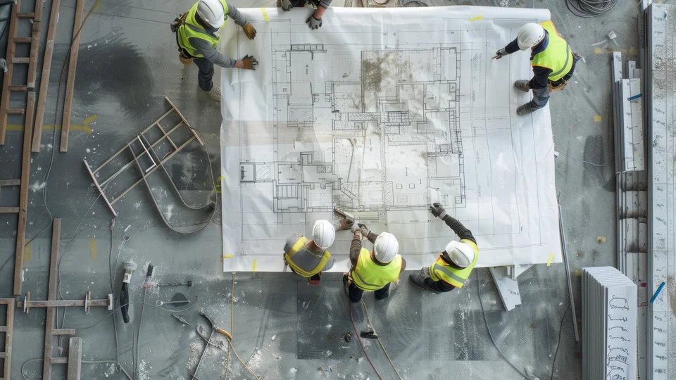 Construction Works Reviewing Blueprint